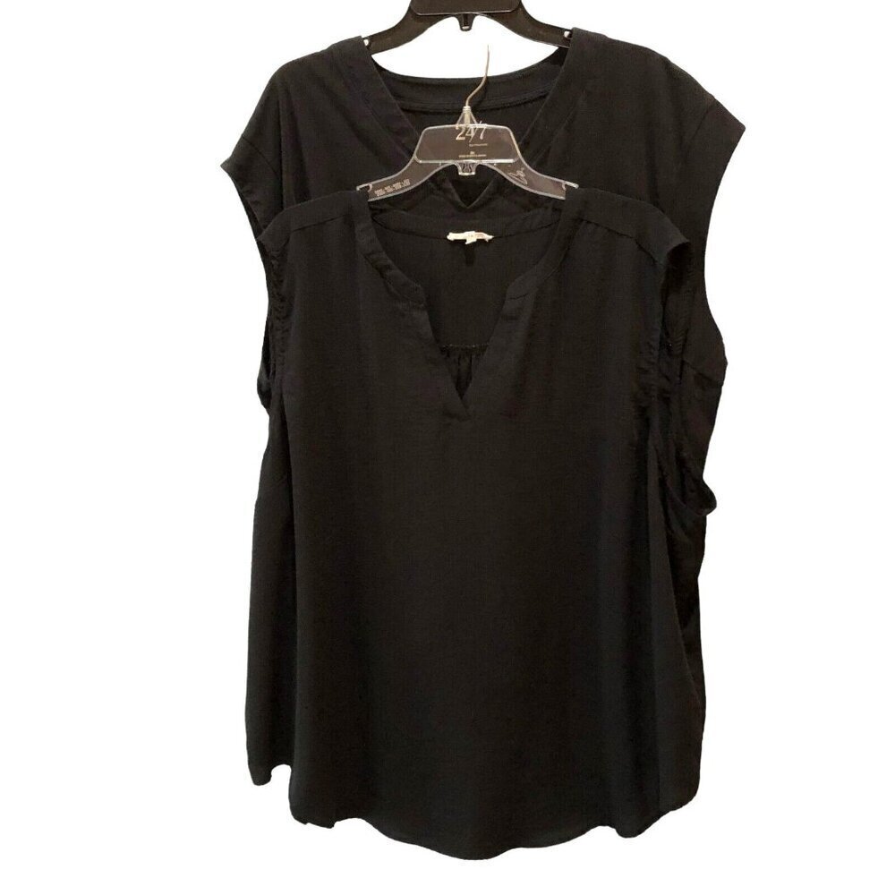 Lot of 2 Maurices 24 7 Womens Plus Size 3X Black Sleeveless Casual Shirts Tops